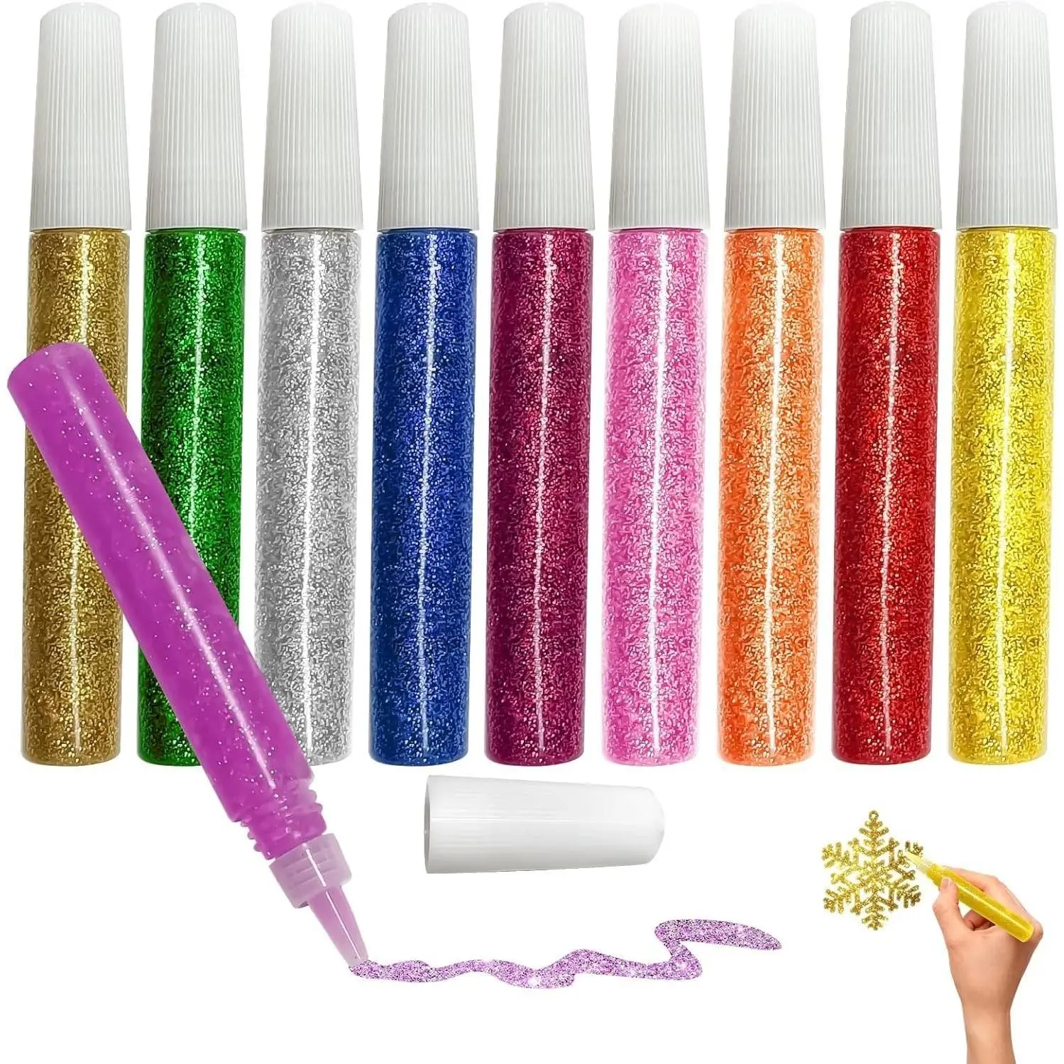 10 Pack Non-Toxic Washable Glitter Glue Stick Set, DIY Arts & Crafts Glitter Glue Gel Pens, Assorted Colors for Art Projects, Grad Caps Decorating Supplies