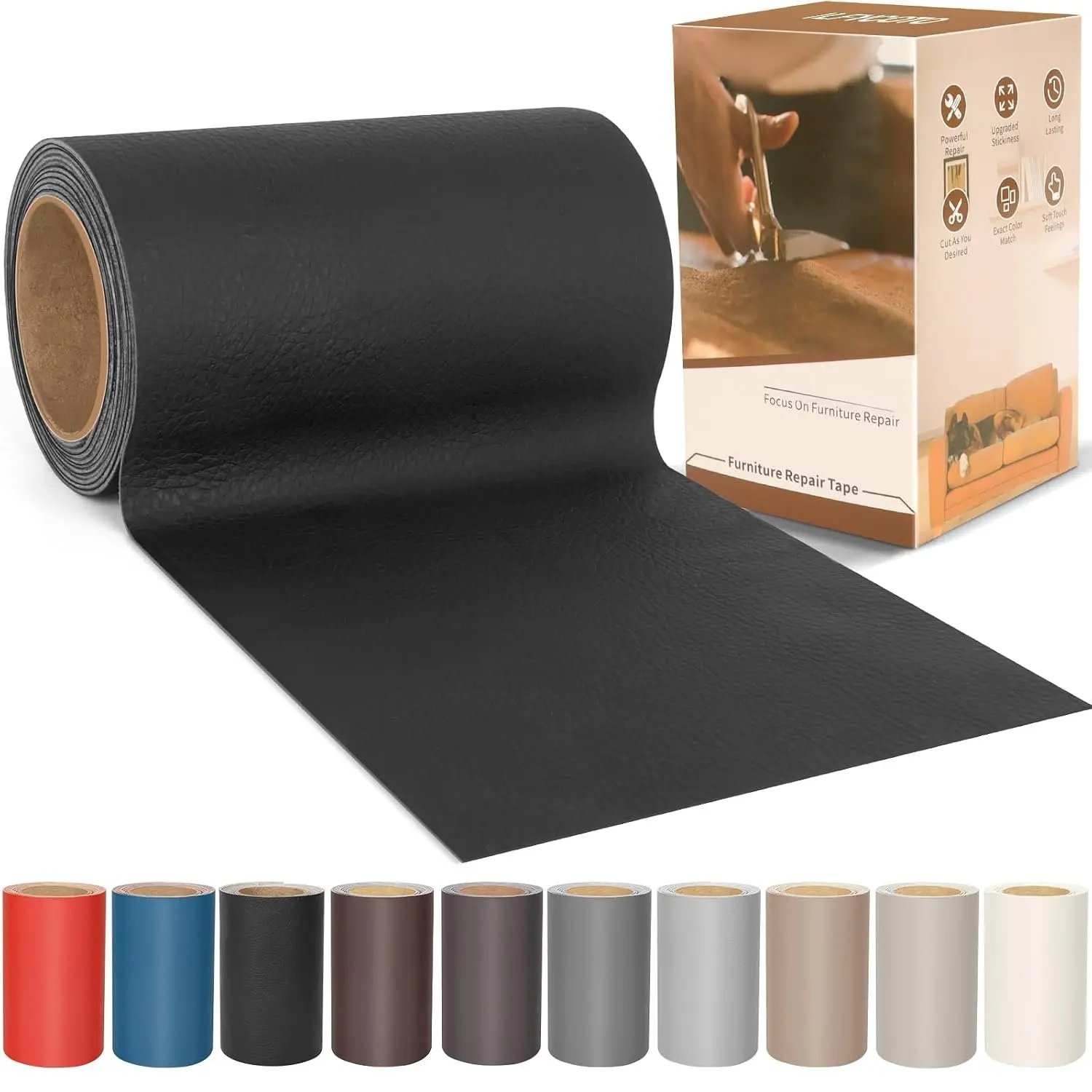 Vinyl Repair Kit, Leather Repair Kit 4 x 70 inches Leather Repair Patch for Furniture, Leather Couch Patch for Sofas, Furniture,  Seats, Office Chairs, Interior - Dark Black