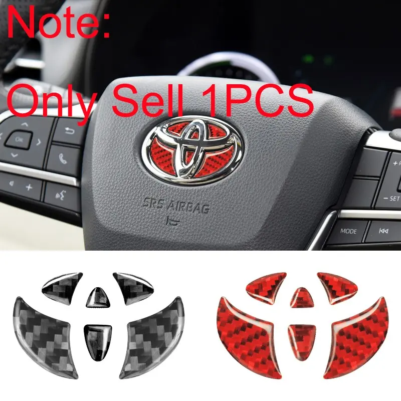 1Pcs Carbon Fiber Black/Red For Toyota Corolla Yaris Aygo Prius RAV4 Camry Auris Avensis Car Interior Steering Wheel Emblem Badge Logo Lid Cover Sticker Car Decoration Car Decals Modification Auto Accessories