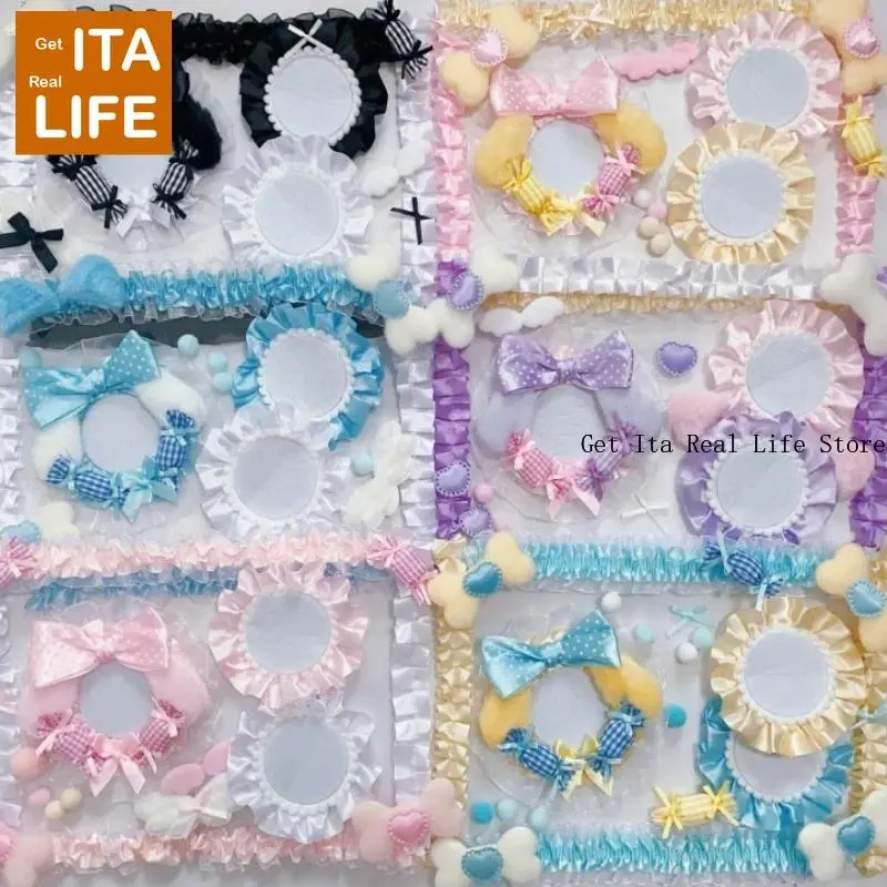 Italife Ita Bag Anime Badge Holder Set (H356) - Unisex DIY Felt Craft Accessory for Anime Lovers, with Colorful Kawaii Candy Fluffy Bunny Ribbon Lace Insert, ID Holders for Badges & ID Card Decoration, Polyester