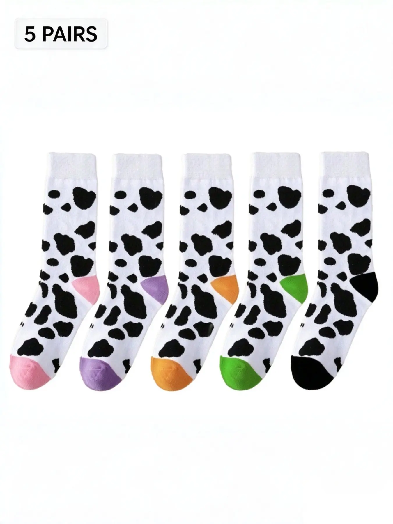 5 Pairs Fashion Cow Print Spot Pattern Socks, Sweet Unisex Mid-Calf Socks, Couples Trendy Socks, All Seasons Suitable
