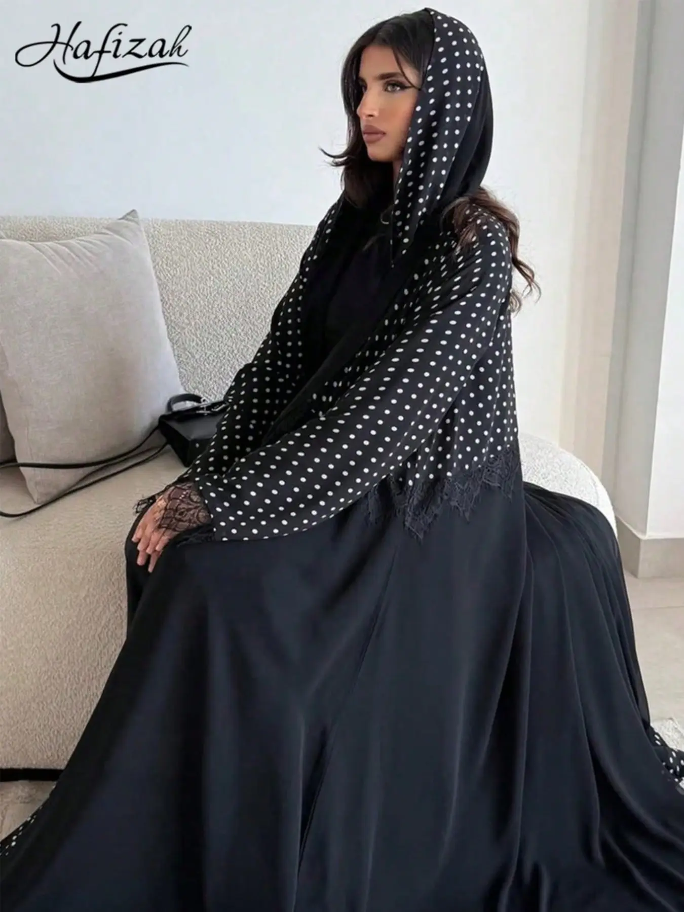 Hafizah Women's Polka Dot Lace Fringe Long Cardigan Scarf Set, Loose-Fitting Flowy Outerwear, Cardigan Sweaters, All Seasons Fashion Ensemble