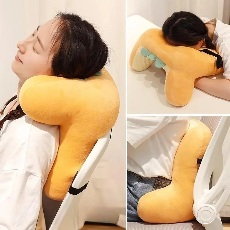 Cute Toast Shaped Huggable Nap Pillow, Minimalist Portable Soft Plush Desk Rest Cushion, Ergonomic Office School Sleep Pillow for Adults Students, Compact Lightweight Hugging Support Pillow for Lunch Break Napping