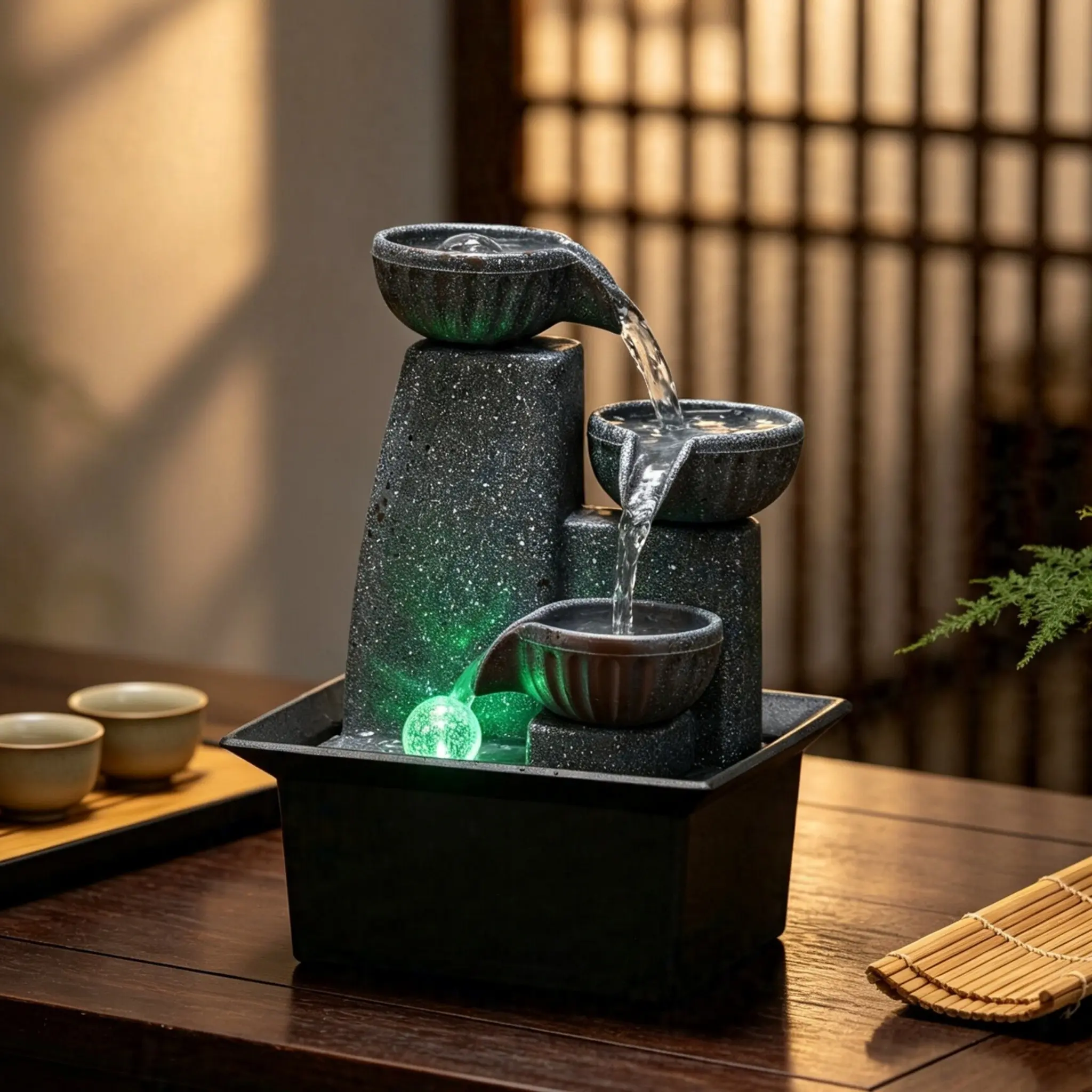 Three-Layer Indoor Table Water Feature Decor, LED Light Humidifier, Office Cat Gift, Living Room Study Decoration, Home Humidifier