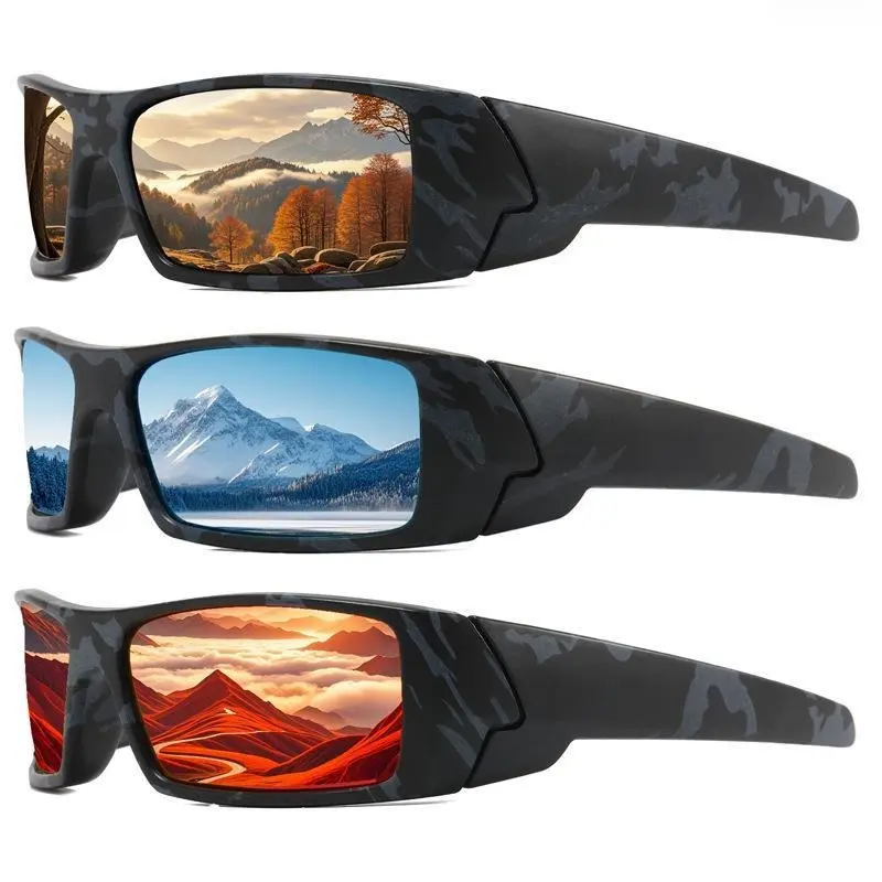 XUH Tactical Camouflage Wrap-Around Polarised Men's Sunglasses - Nylon Frame, Impact-Resistant, UV400 Anti-Glare, Sun Protection Protective Sun Eyewear for Shooting, Cycling, Protective Sun Men's Sunglasses