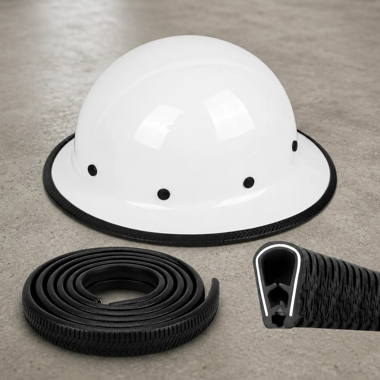 Heavy-duty full-brimmed protective helmet guard strip, 36.6-inch helmet rim accessory.