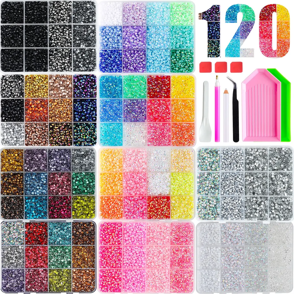120 Colors AB Nail Rhinestones Bedazzling Kit 3mm 86000PCS Super Sparkly Nail Gems for DIY Nail Art 3D Crystal Diamonds Bling Nails Accessories DIY Hairpin Mouse Glasses Nails Materials