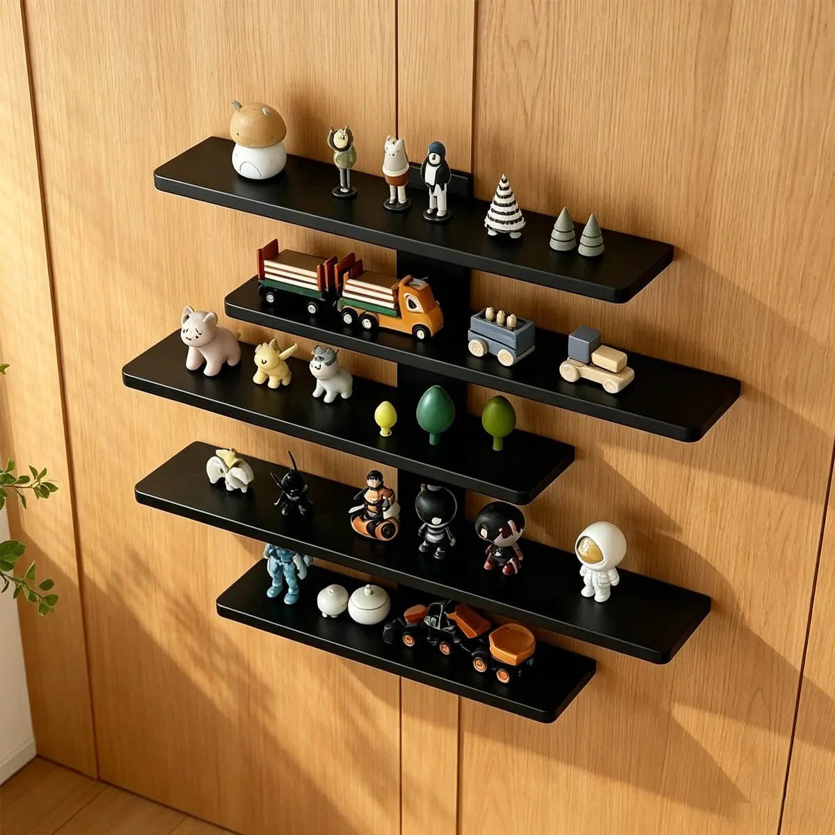 5 Tier Wall Mounted Display Rack - Wall Mount Design - Durable plastic multi-tier shelf for dolls, statues, blocks and collectibles - Space-saving home décor storage organizer, collectibles display
