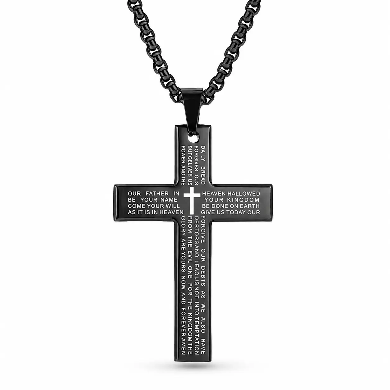 Men's Cross Faith Necklace in Stainless Steel with Engraved Lord's Prayer, 24 Inch Chain, Christian Bible Verse Jewelry Gift, Necklaces, Cross Necklace