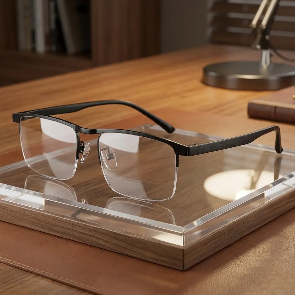 Multifocal HD Reading Glasses for Men and Women, Semi-Rimless Metal Frame, Fashionable Progressive Readers +1.00 to +4.00