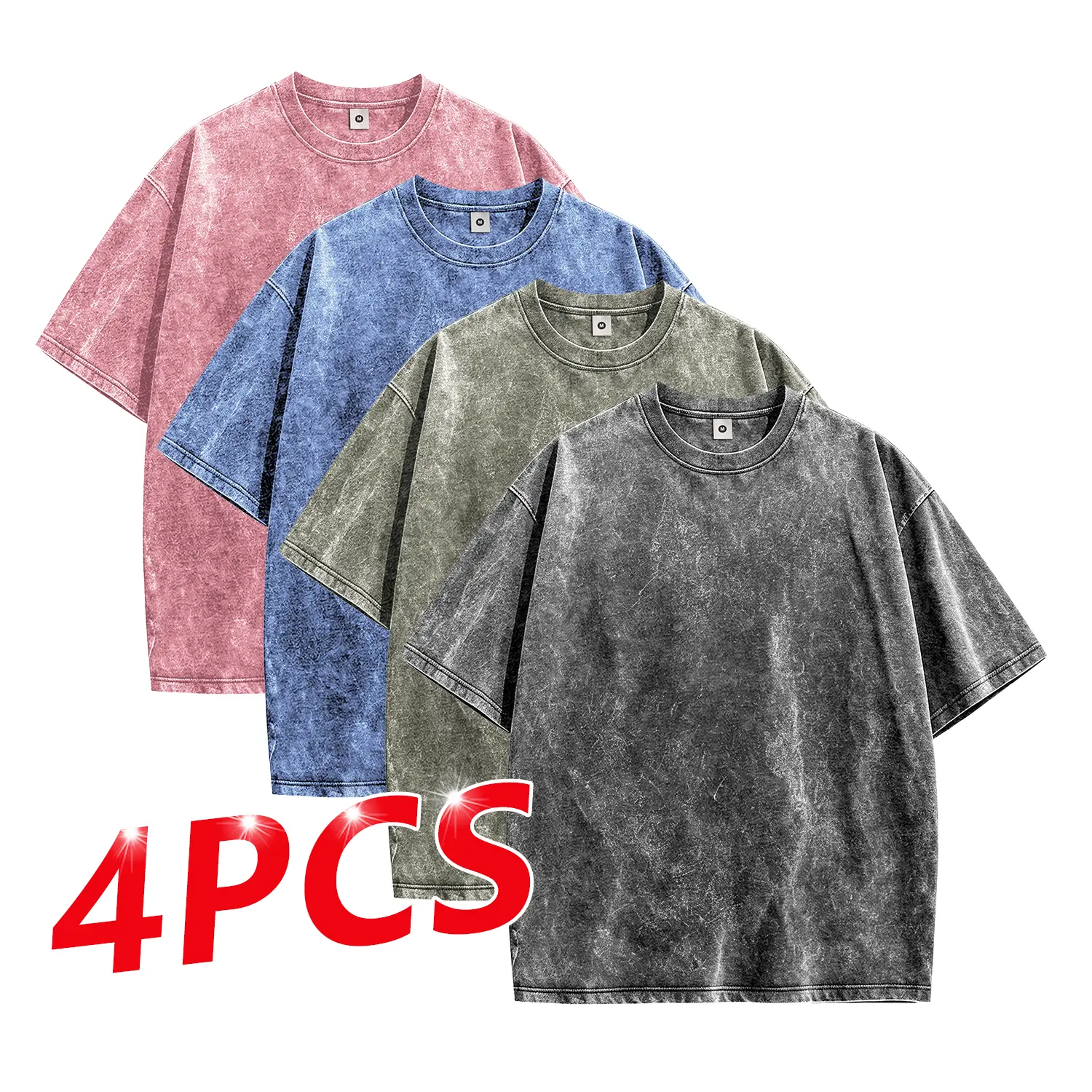 Men's Tech Cotton T-Shirts - Unisex 170G Lightweight Elastane Ultra-Soft Breathable Basic Athletic Foldable All-Seasons Plain Acid Wash Short-Sleeve Regular Fit Tops (1/4 Multipack) for Couples, Casual/Workout Use, High Street Fashion Essentials