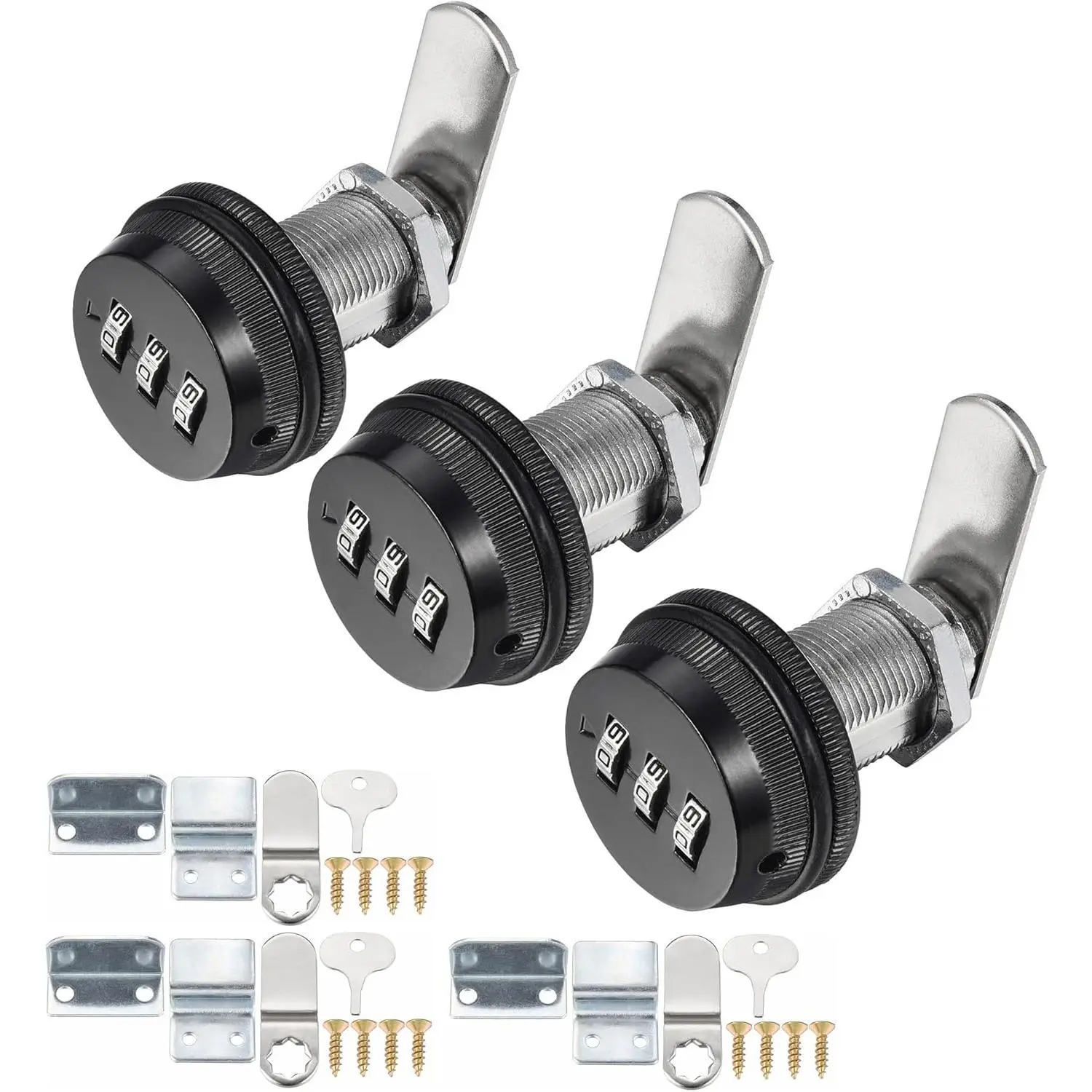 3 Pack Combination Cabinet Cam Lock Password Coded Lock with 1-1/8'' Cylinder Chrome Finish, Security Combi-Cam Locks for Cabinet Filing Drawer Mailbox (Black)