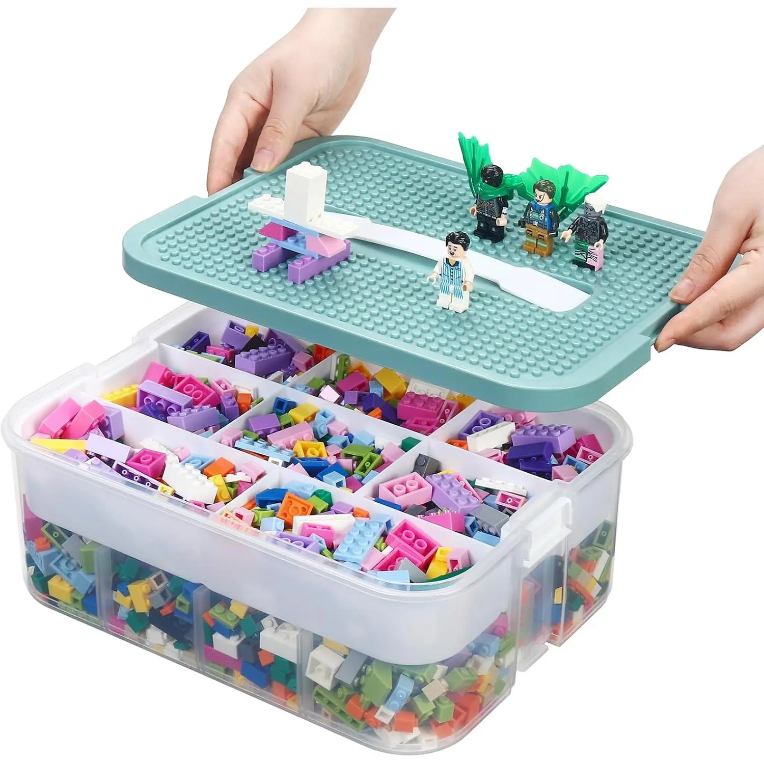 Toy Storage Organizer for Lego Stackable Organizer Bins with Compartments Portable Containers with Lids Building Blocks Miniature Organizer Storage Box Toy Chest Case (1 Layer)