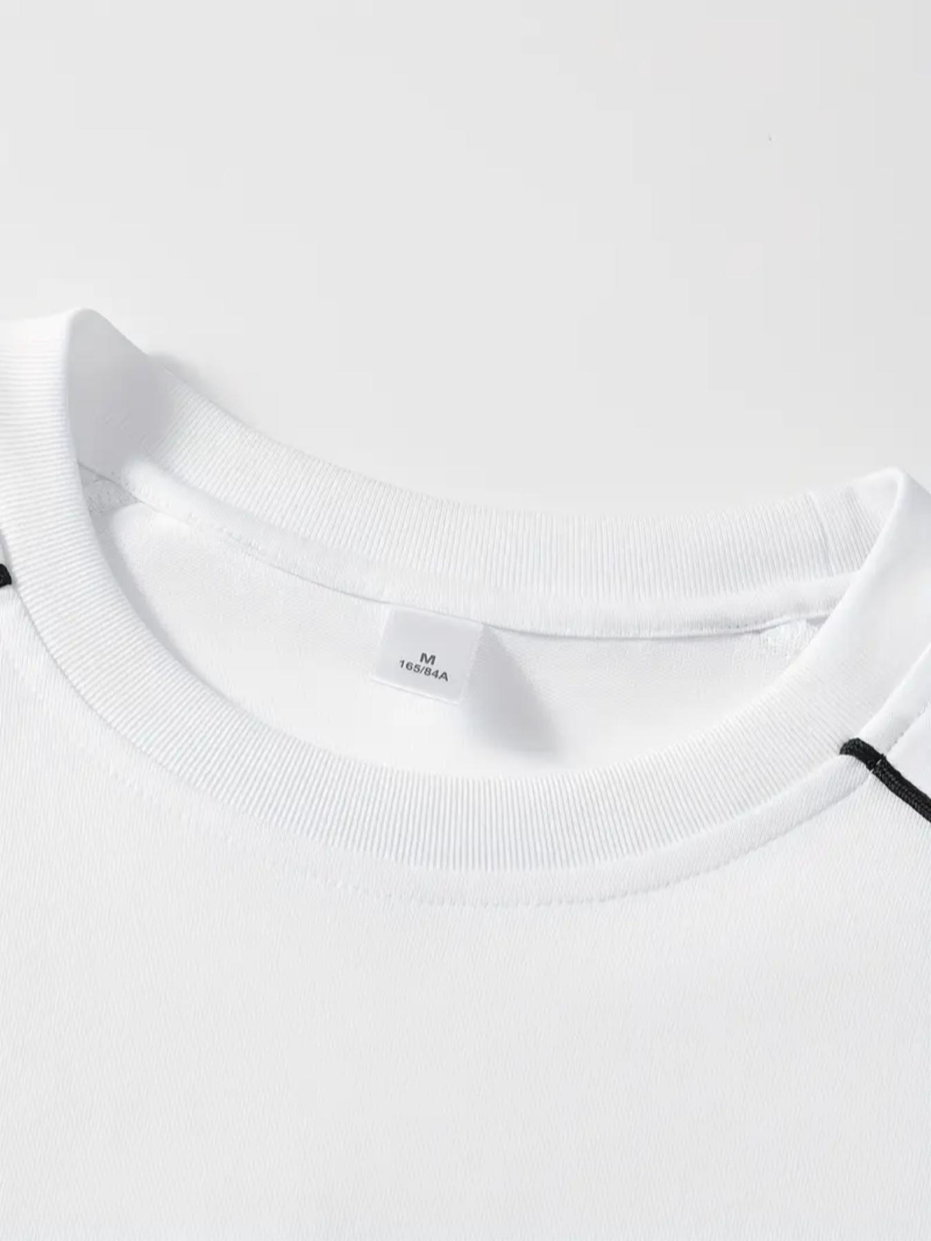 Men's Regular Fit Striped Trim Short Sleeve Tee, Casual Style Tee, Casual Comfy Round Neck T-shirt for Summer, Fashion Men's Top for Daily Wear, Tropical