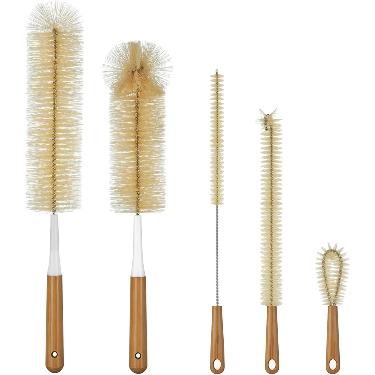 Extra Large Long Bottle Brush Set - 16" / 15" Long Bamboo Handle Bottle Cleaner for Narrow Neck Beer Wine Bottles, Decanter, Tumblers, Thermos, Jugs with Straw Brush, Kettle Spout/Lid Brush