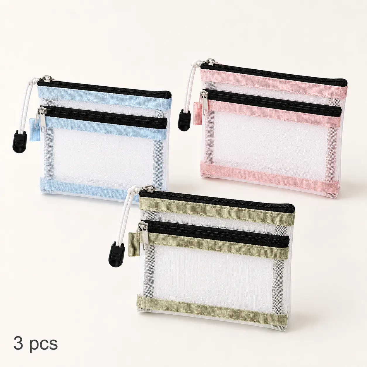 3 PCS Minimalist Double Layer Mesh Travel Organizer Pouch Set, TSA Compliant Multi-Slot Storage Kit for Passport, ID, Cables, USB Gadgets, Mini Cosmetics & Carry-On Travel
