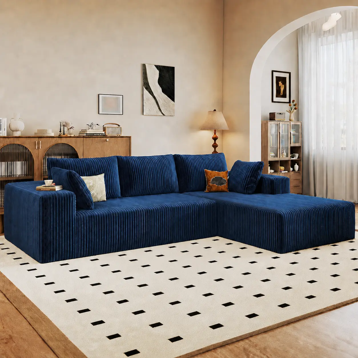 L Shaped Modern Chenille Sofa Set Free Combination Living Room Room Side Recliner Boneless Sectional Couch Family Home Sofa