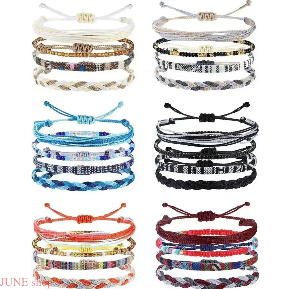 Women’s Boho Braided String Ankle Bracelets Available In 4 Or 24 Piece Sets With Multiple Color Options, Waterproof Wearable Foot Jewelry Suitable For Beach Parties, Summer Outdoor Activities And Holiday Present Selection For Women