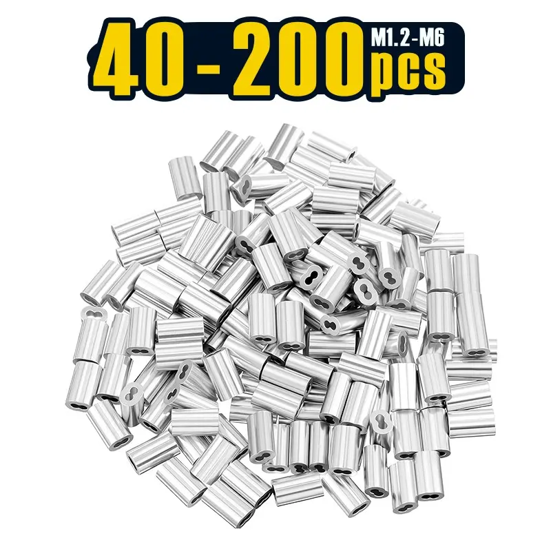 40-200 pcs, M1.2-M6 Sizes Cable Ferrule Wire Rope Sleeves Loop Sleeve Aluminum Crimping Loop Sleeve Cable Crimp Kit