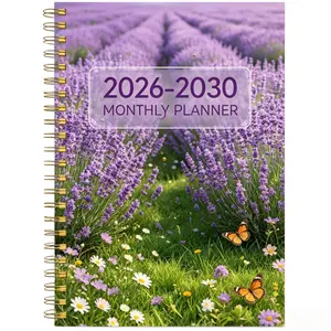 2026-2030 Monthly Planner/Calendar - January 2026 to December 2030, 5-Year Monthly Planner, Purple Lavender Cover Design Notebook, Annual Calendar Planning, Monthly Tabs, 60-Month Calendar, 5.5 x 8.3 Inches, Thickened Paper, Elastic Cover, Durable Double-