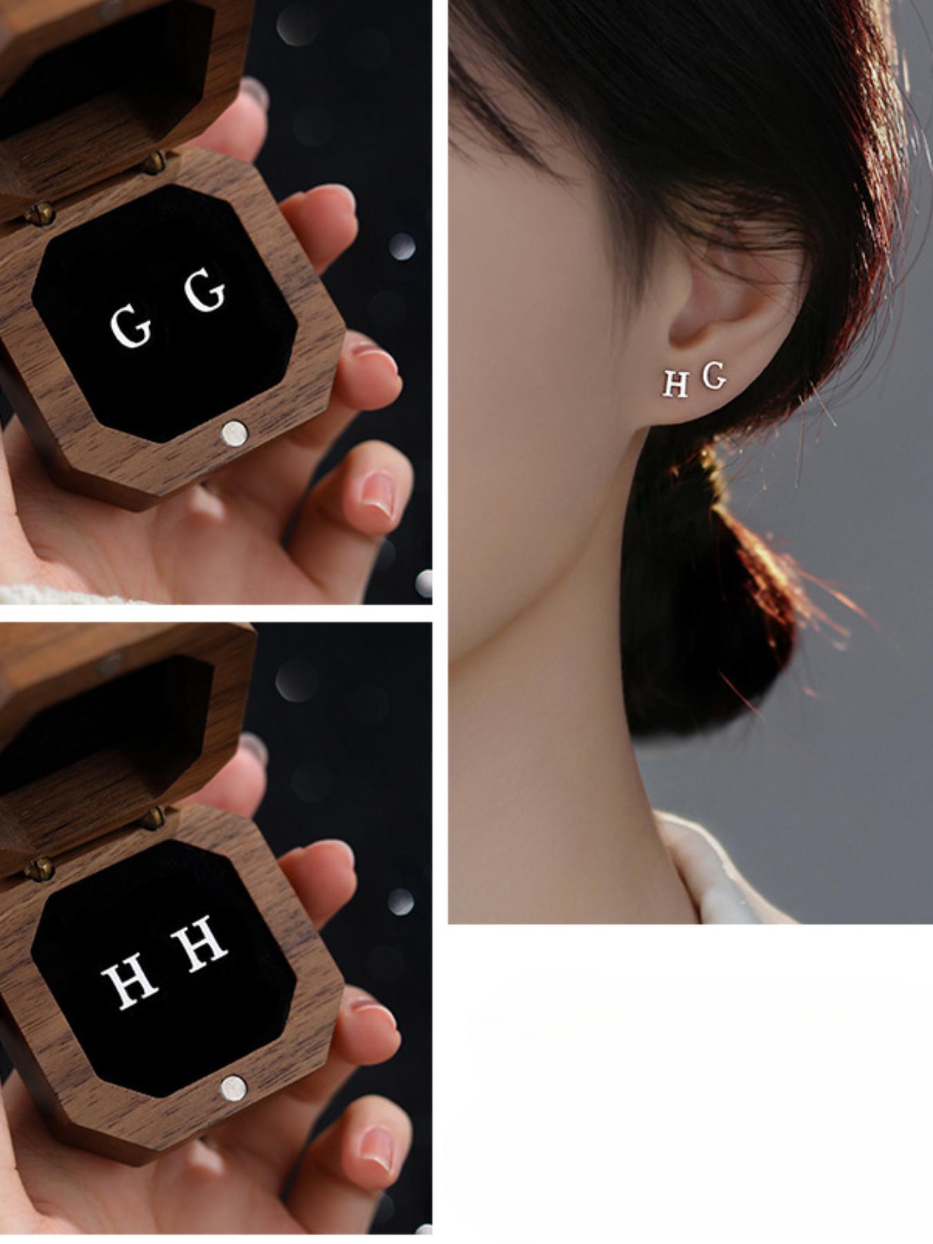 S925 Sterling Silver 26 Letter Design Earrings, Studs Earrings, Fashionable Jewelry for Women & Girls, Trendy All-match & Exquisite Jewelry for Birthday Gift