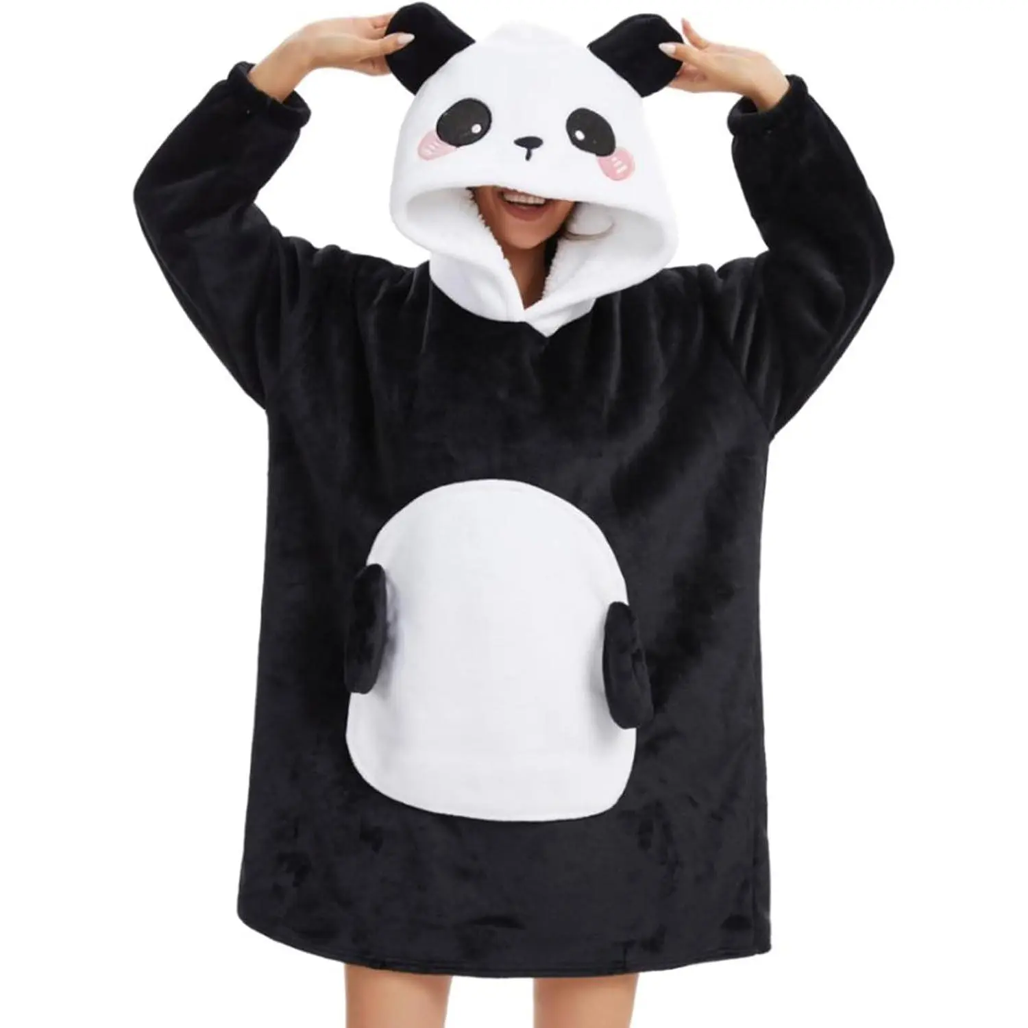 Blanket Hoodie  Sherpa Pullover Panda Wearable Blanket Unisex Adult  Sweatshirt  Women Men Teen