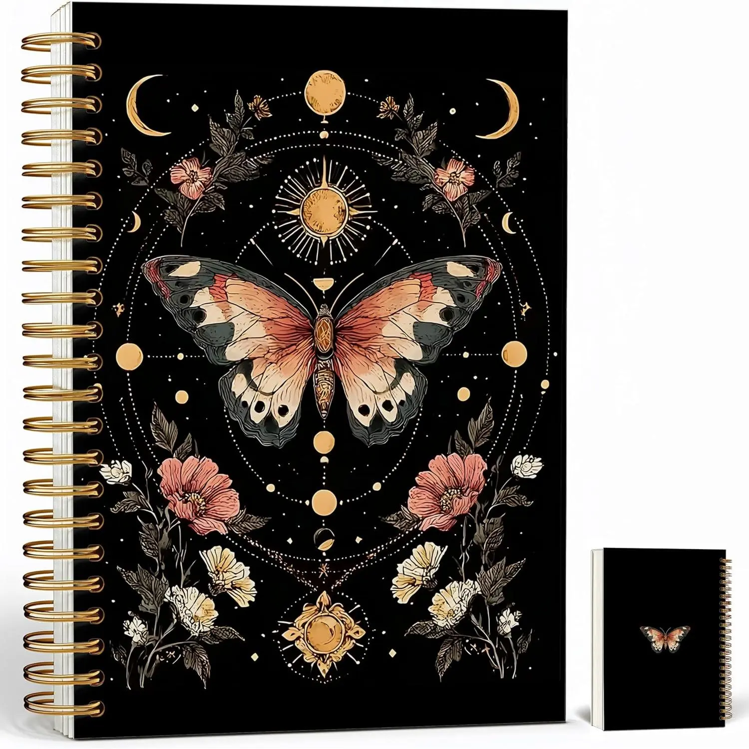 Gothic Notebook Journal for Women - A5 Spiral Notebook with Black Butterflies &  Design,  Witchy Journal, Lined Paper, Gothic Office & School Supplies,  Gifts for Women Birthday, Christmas (Black-Butterflies)