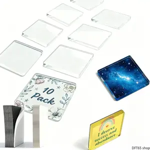 Clear Square Acrylic DIY Photo Frame Refrigerator Magnets Built-In Adhesive Backing Smooth Transparent Panel Uniform Magnetic Layer For Kitchen Classroom Party Office Flat Surface Customizable Decorative Craft Accessory