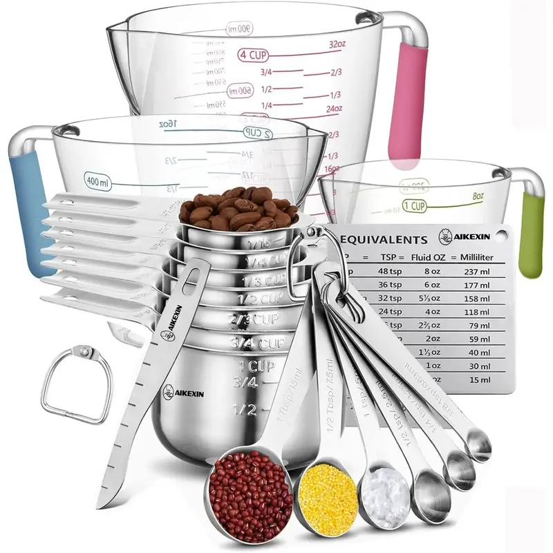 Stainless Steel Kitchen Measuring Set - 20PCS (11 Cups, 9 Magnetic Spoons) for Precise Cooking, Baking Measurements
