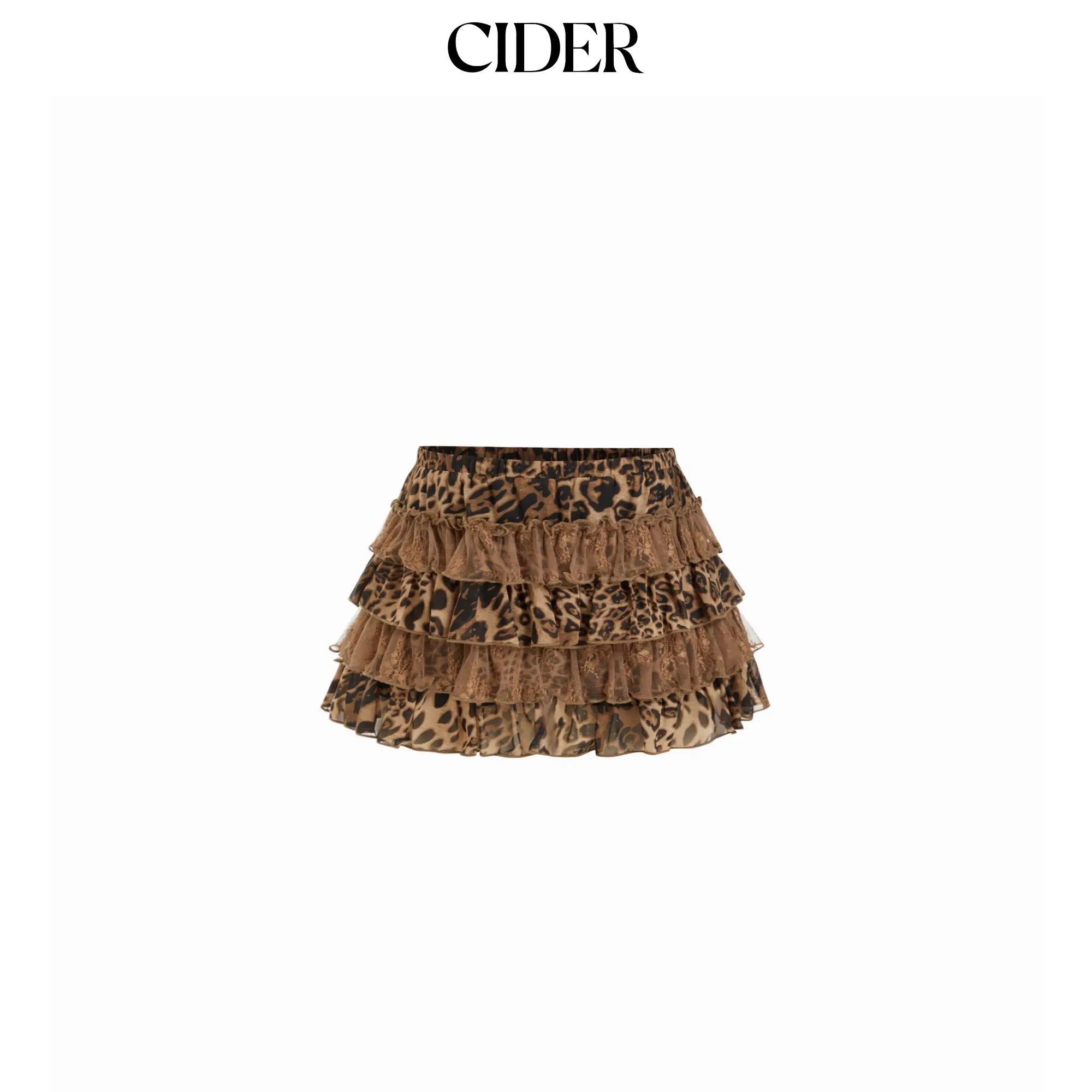 Cider Chiffon Low Rise Leopard Ruffle Layered Mini Skirt