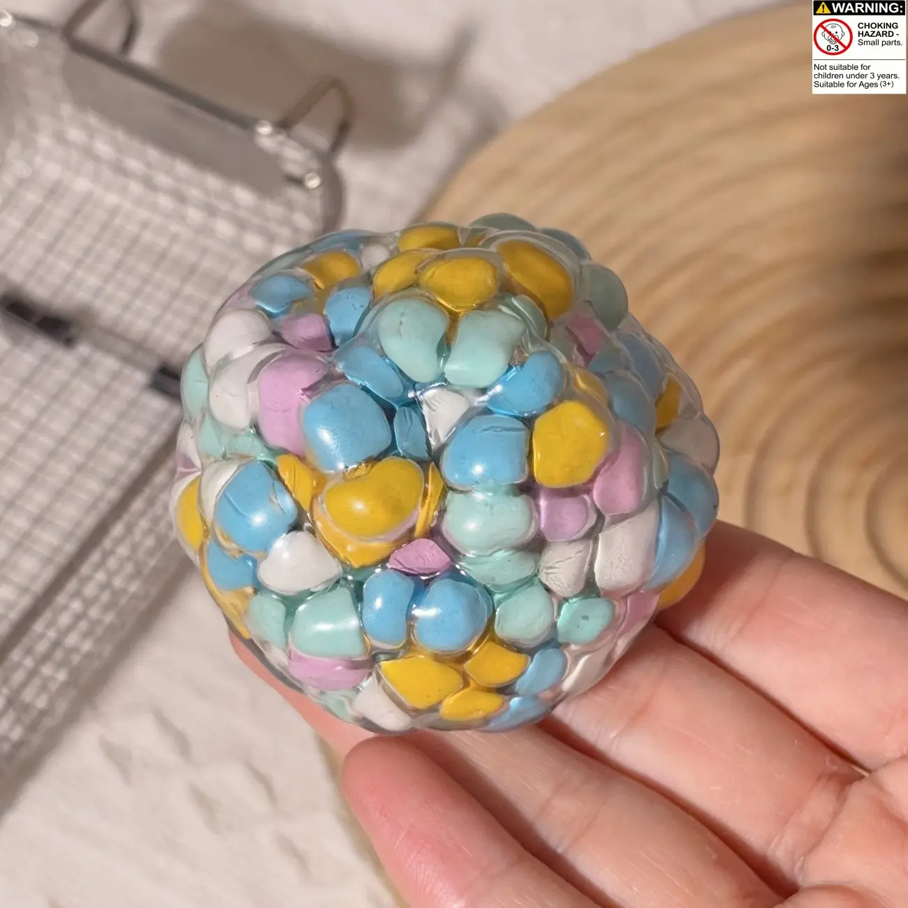 Colorful Squishy Balls, Sensory Fidget Squishies, Squishy Fidgets, Granule Filled Stress Ball for Asmr, Clear Sensory Squeeze Toy, Soft Candy-Like Fidget for Anxiety Relief