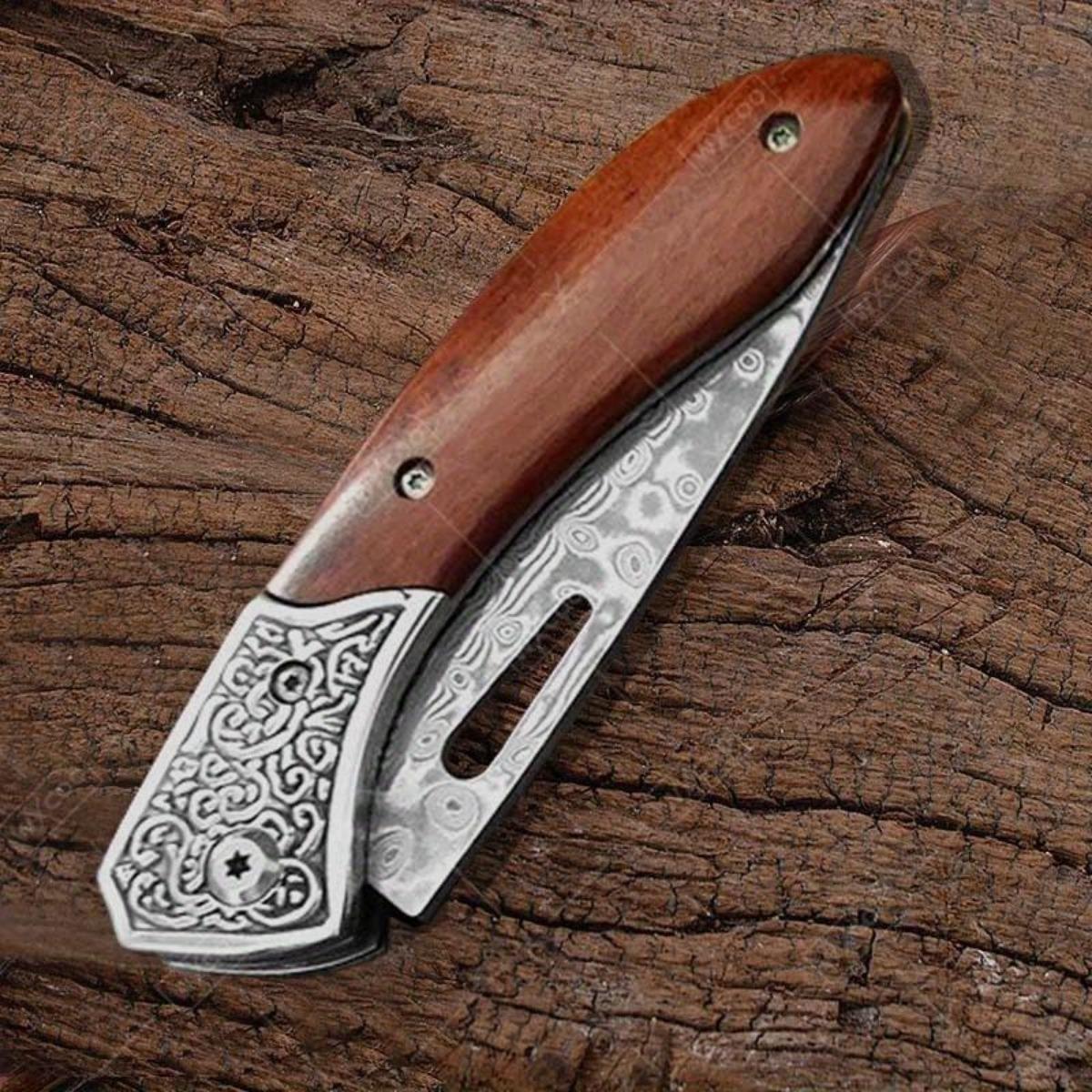 Folding Knife The Wood Handle Pure Manual Damascus Steel Blade Outdoor Camping Pocket Knife