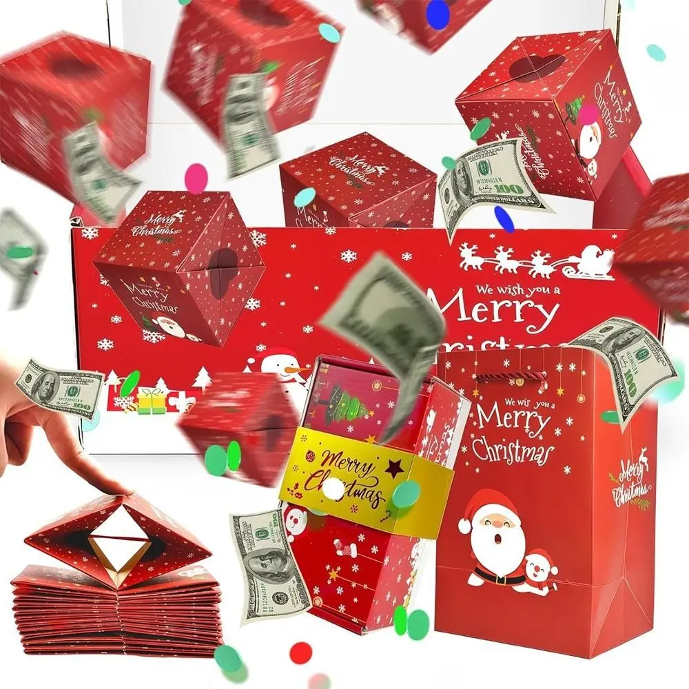 Christmas Surprise Gift Box, Pop-Up Explosion Box with Confetti, Cash Pop-Up Money Box, Christmas Joy Foldable Jump Envelope, 12 Jump Boxes