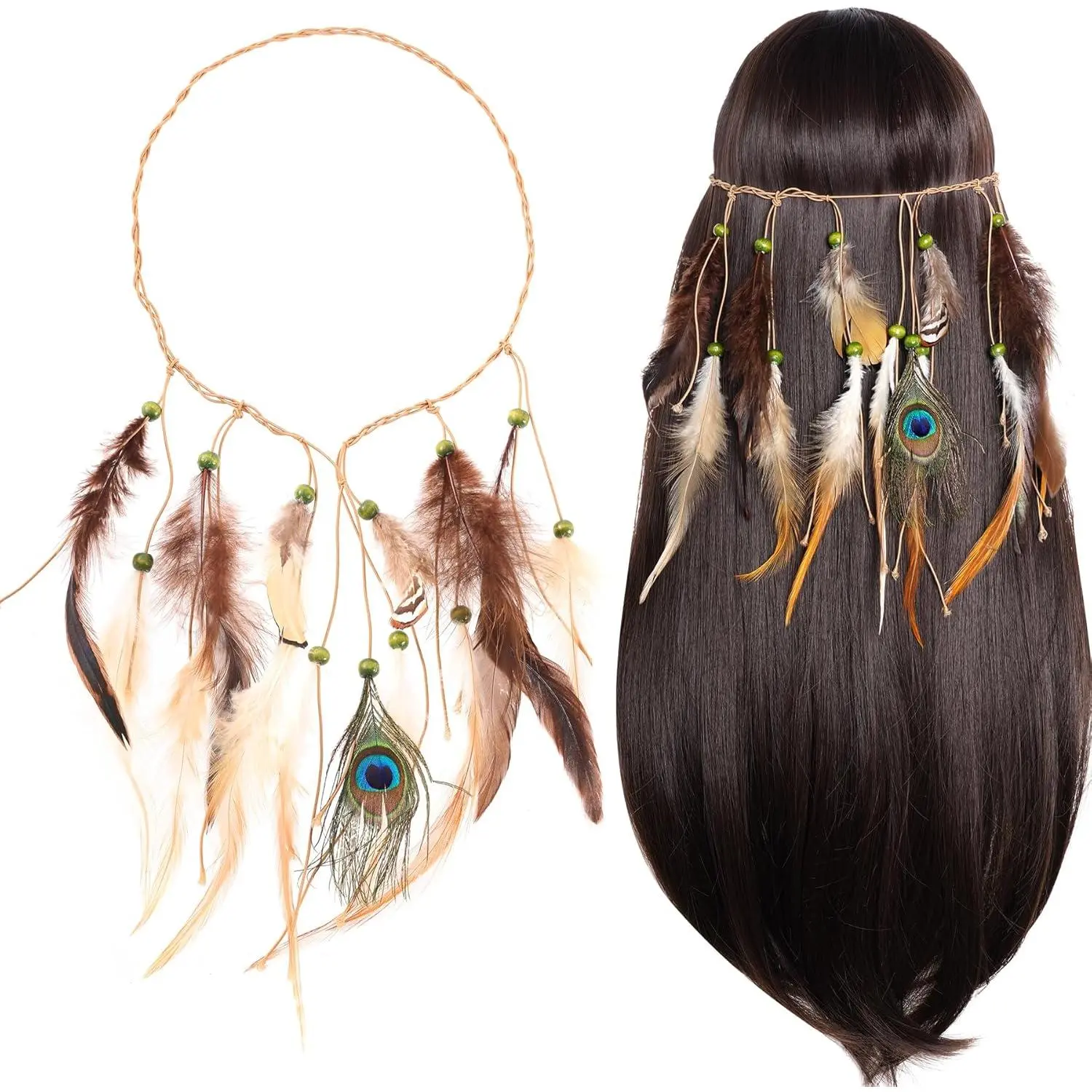 Indian Feather Headband Native American Tribal Costumes Head Dress with Feathers  Women and Girls New model