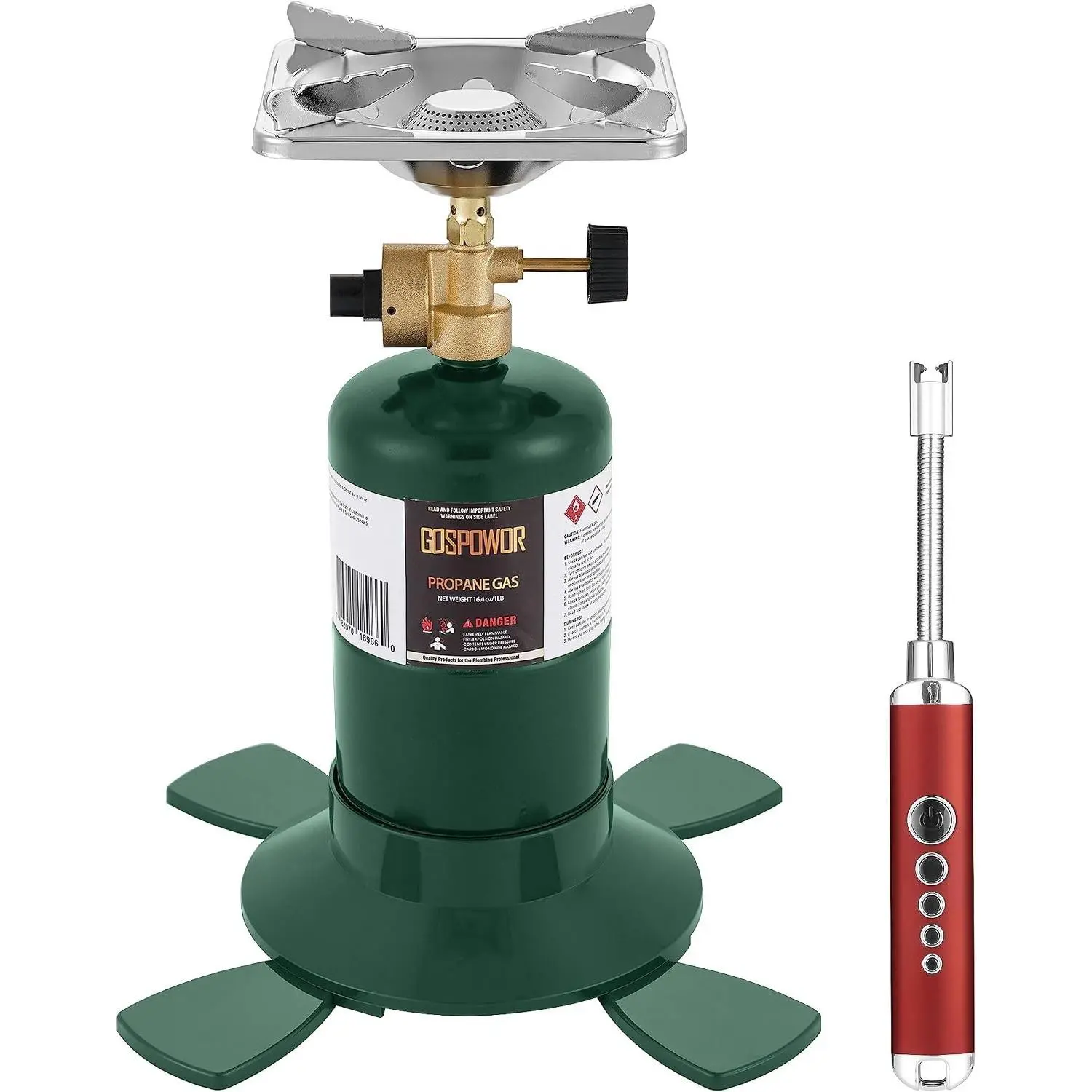 Propane Cylinder Top Stove with Adjustable Burner, 10000BTU Portable Camping/Backpacking Cooker, Camping Stove Propane, Single Burner Propane Stove with a USB Ligther, Camp Gas Stove (Fuel not included)Gift