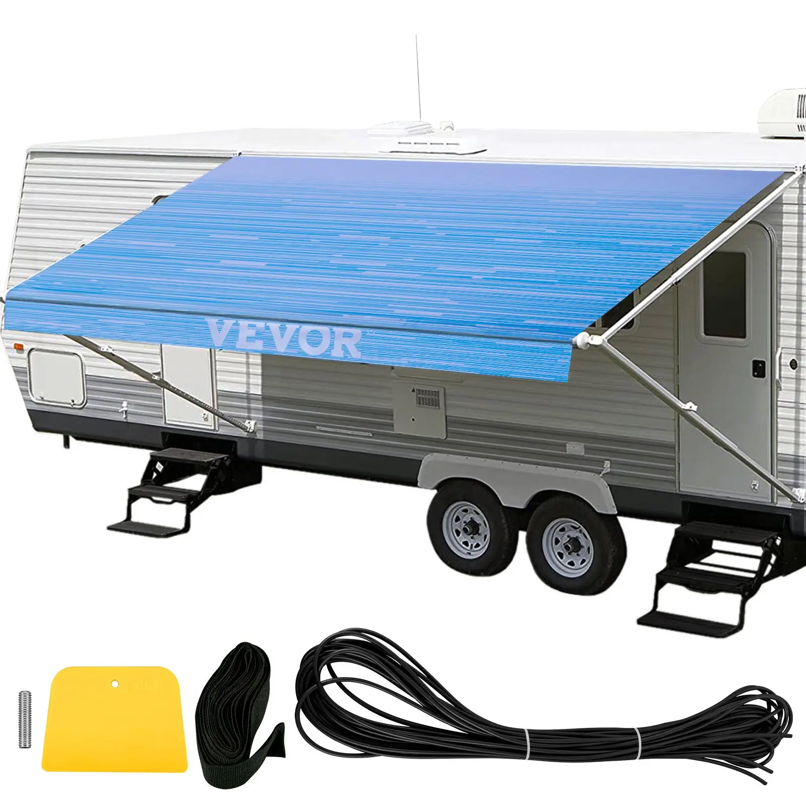 【Summerfinds】VEVOR RV Awning 20\' Camper Awning Fabric, Trailer Awning Canopy Patio Camping Car Awning, Vinyl Roller Tube for RV, Van, SUV, Awning Replacement Ocean Blue Fade