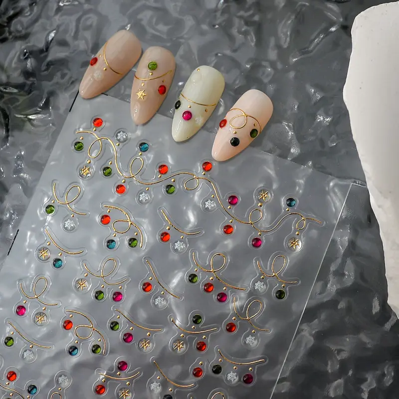 Christmas decorative lights, flower patterns, gold foil crystal balls, snowflake jelly, nail stickers