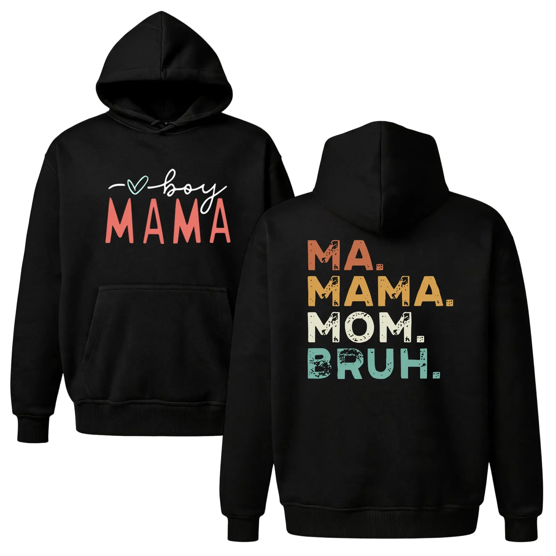 Unisex Cotton Blend Boy Mama Bruh Hoodie, Regular Fit Medium Length Funny Mom Life Graphic Print Sweatshirt, Machine Wash Cozy Gift for Mom of Boys