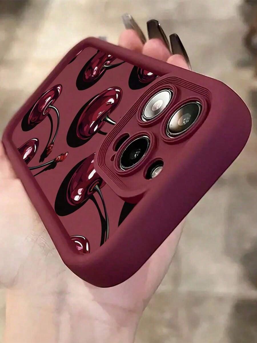 1pc Fashion Cherry Pattern Full Coverage Protective Phone Case, With Camera Protection Holes, Shock-Resistant  Suitable For Use With Iphone17/17Air/17pro/17promax/16/16PROMAX/Iphone15 XR /7/8 Iphone15Promax/12PROMAX/13PROMAX/14PROMAX 13 14 11 12p14XS. XR