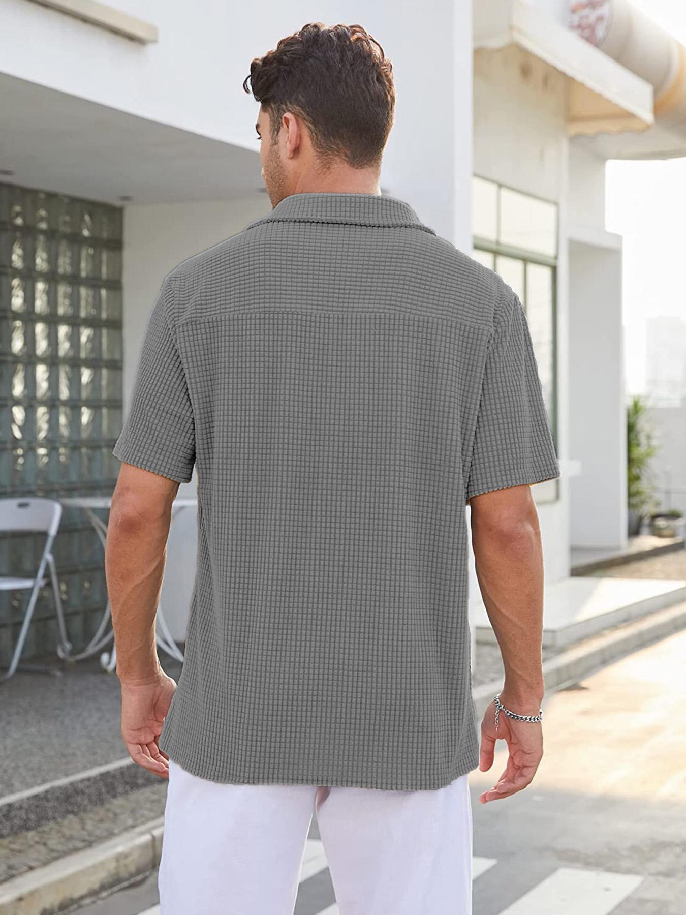 Men's Regular Fit Pocket Button Front Waffle Knit Polo Shirt, Casual Short Sleeve Top for Summer, Menswear for Daily Wear