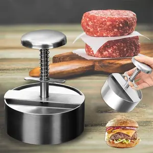 Stainless Steel Spring Burger Press, 3 Sizes S/M/L Food Grade Hamburger Patty Maker with Comfort Grip Handle, Non-Stick BBQ Grill Meat Mold for Beef Chicken Veggie Patties, Home & Commercial Kitchen Cooking Tool