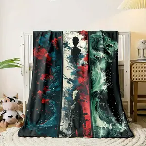 1pc an Anime Character Blanket, Featuring a Retro Design with High-Definition Printing. This Lightweight Flannel Blanket Is Perfect for All Seasons And Is Suitable for Use on Sofas, Beds, in Living Rooms, While Traveling