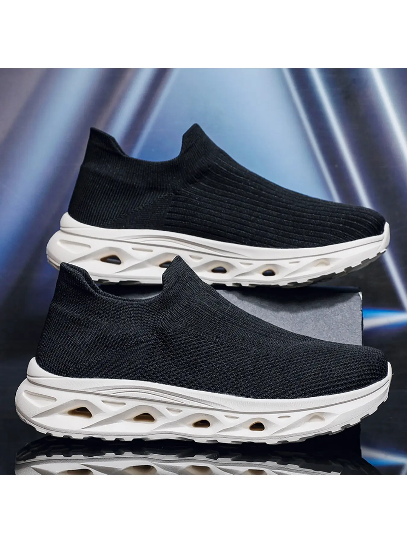 Lazy No Tie Slip On Sock Trainers, Ultra Breathable Hollow Mesh Cut Out Shock Absorbing Sole Shoes for Hiking, Dog Walks & Summer Vacation Trips
