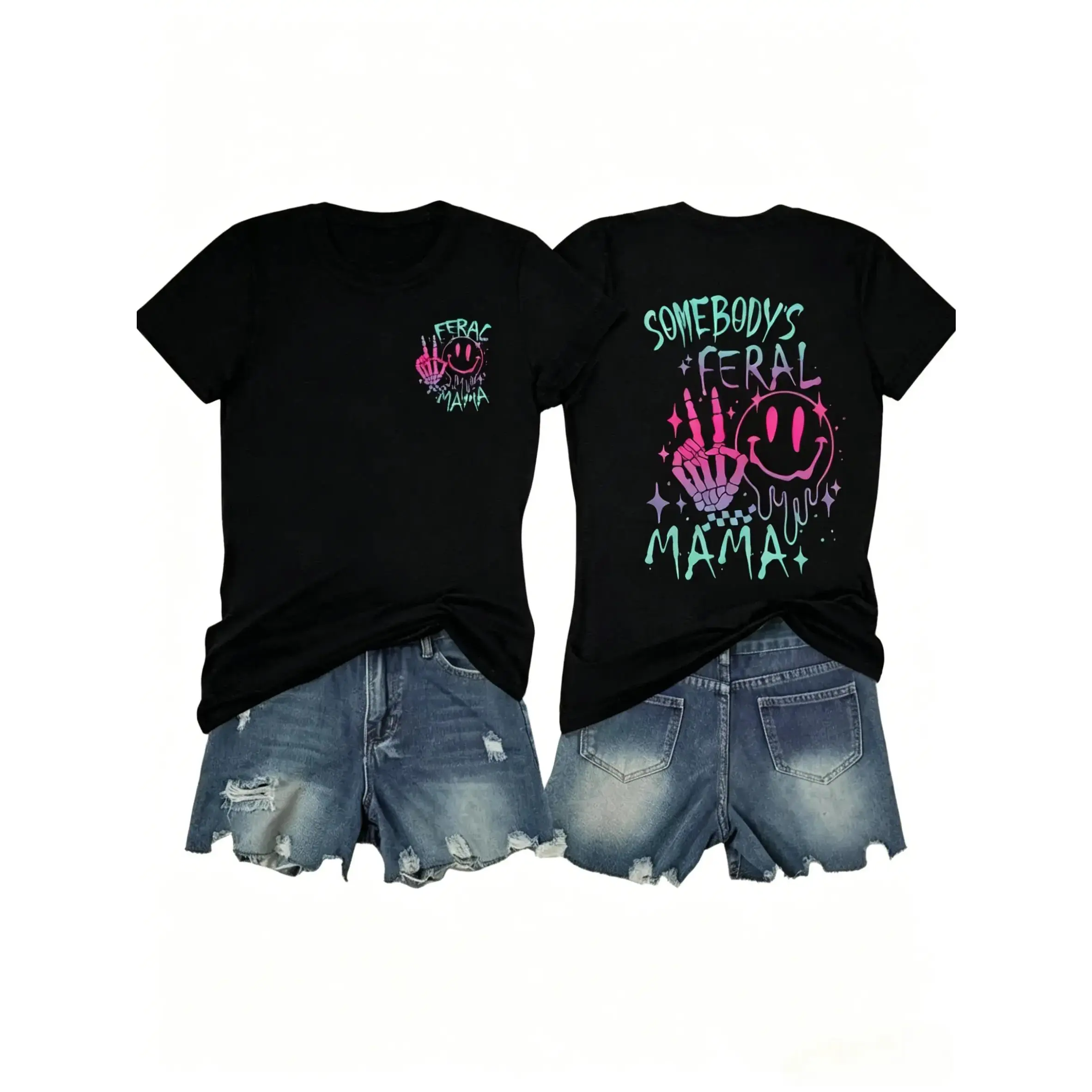 100% Cotton  Y2K Campus Western Sweet Cool Back-To-School Set, Womenswear, Short Sleeve Western Cow Print, High Waist Ruched Shorts, Spring & Fall Fashion,summerwins