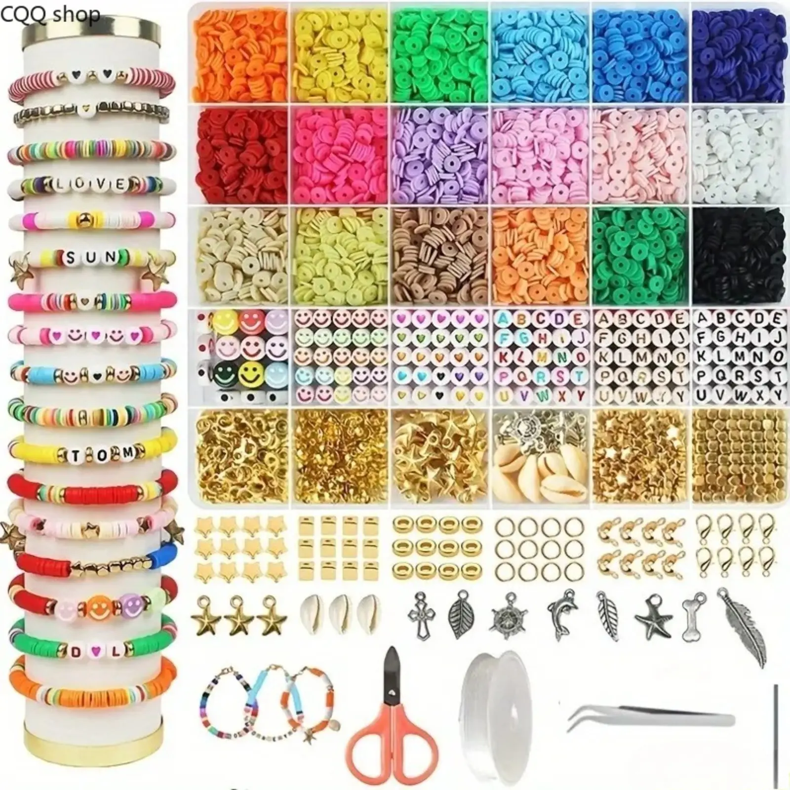Kit de 5120 piezas para hacer pulseras de cuentas de arcilla, cuentas de arcilla polimérica, juego de láminas de arcilla polimérica para manualidades DIY, pulsera de la amistad, regalo, no requiere pegamento