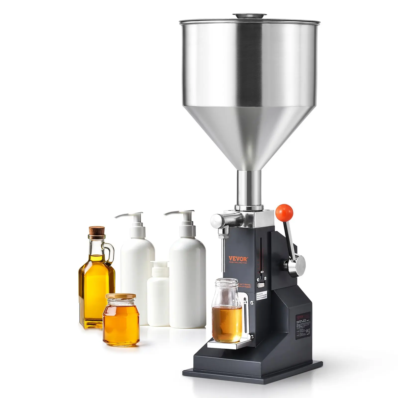 VEVOR Manual Paste Liquid Filling Machine, 5-100ml Bottle Filler, Adjustable Bottle Filling Machine, Stainless Steel Liquid Filler with Hopper for Milk Water Juice Essential Oil Shampoo Cosmetic Hone
