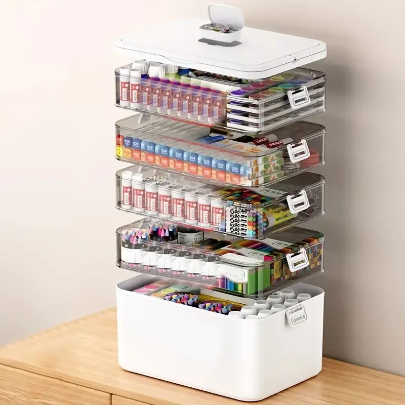 Large capacity multi-layer assortment Durable portable storage box, home and travel essential, transparent storage box - easy to clean, suitable for tablet box tissue, office supplies, sewing supplies, bathroom supplies storage box