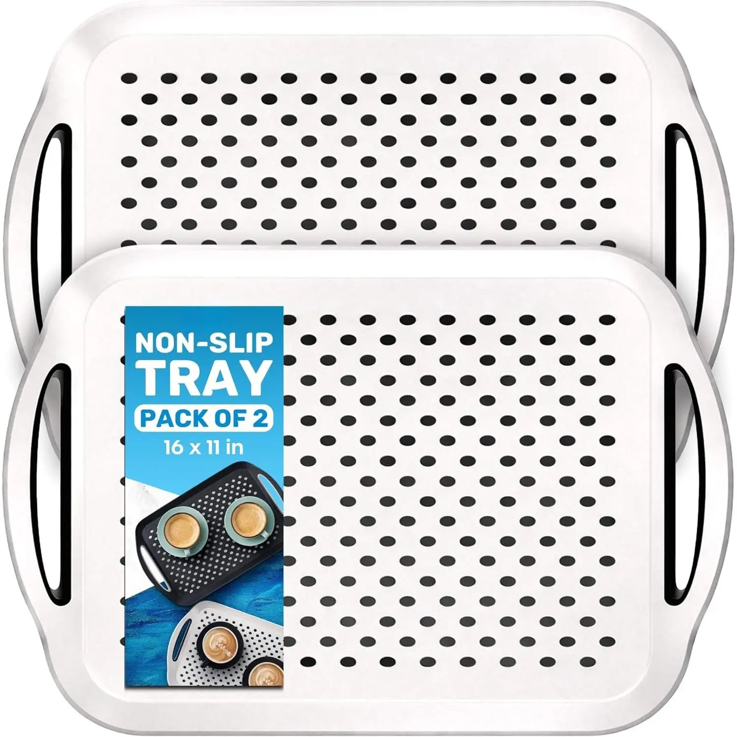 Trays for Eating  Couch - 2 Pack - Non Slip Dinner Trays for Eating Set of 2 Non Slip Serving Tray and  Tray with Handles (White)