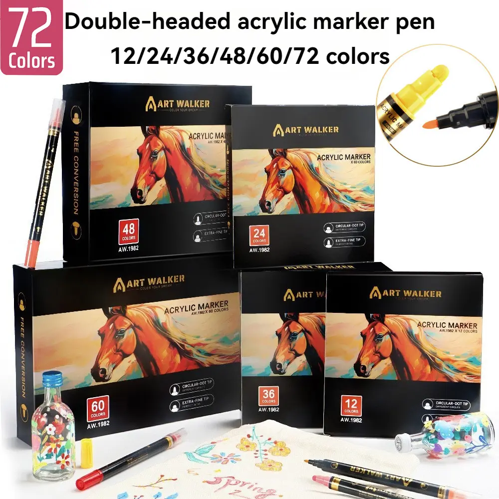 Dual-Tip Watercolor Pen Set, 12-72 Colors, Vibrant Ink, Fast-Drying, Ideal for Fabric, Canvas, DIY, Student Gifts, Art Supplies