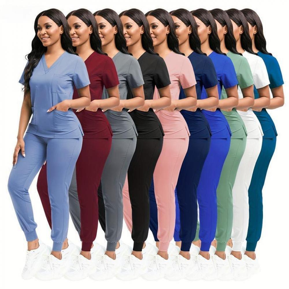 Set Women'S Polyester Scrubs, Fitted Nurse Uniform With Patch Pocket, Woven Work Clothes For Beauty SPA, Veterinary Dentistry - High-Quality Professional Apparel, Nurse Accessories For Work(Gift)